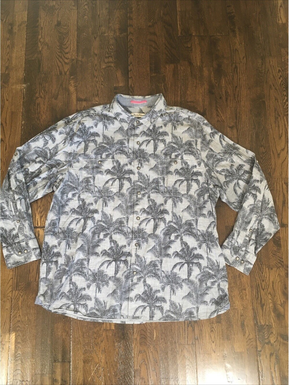 Tommy Bahama Mens XXL Blue Palm Tree All over Print Cotton Button Up Shirt EUC